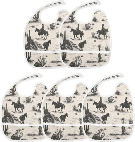 Baby Bibs for Boy and Girls 5 Pack Cotton Adjustable Newborn Bibs for Drooling & Teething, Wild West Cowboys in Kuwait