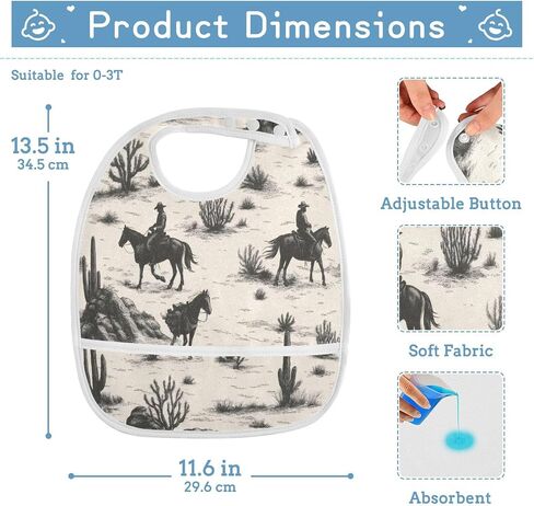 Baby Bibs for Boy and Girls 5 Pack Cotton Adjustable Newborn Bibs for Drooling & Teething, Wild West Cowboys in Kuwait