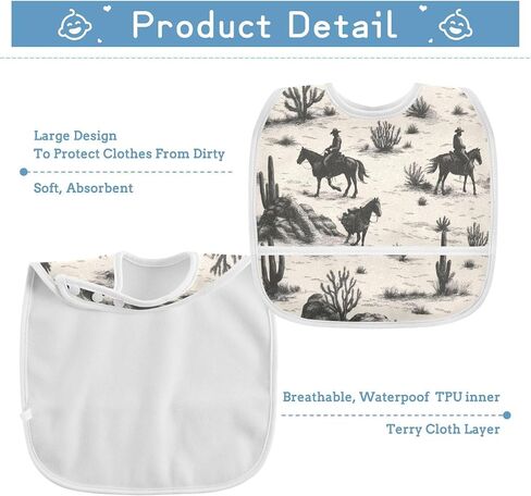 Baby Bibs for Boy and Girls 5 Pack Cotton Adjustable Newborn Bibs for Drooling & Teething, Wild West Cowboys in Kuwait