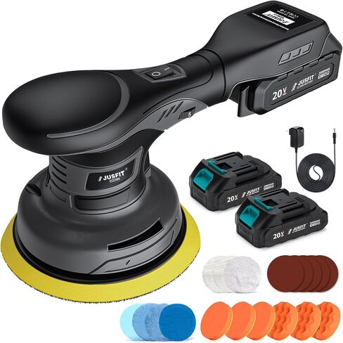 Cordless Car Buffer Polisher Kit, 20V, w/ 2X 2.0Ah & Charger | Brushless motor, dual-action random orbital, 6" backing pad, 6-speed, for car waxing scratch removal polishing in Kuwait