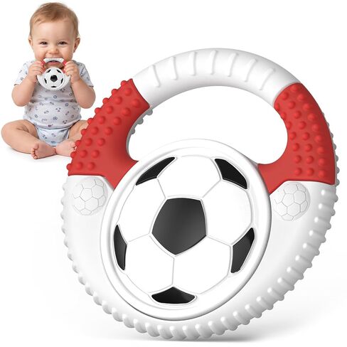 Baby Teething Toys Silicone Baby Soccer-Themed Teether Over 3 Months | Sensory Chew Toys - Baby Teether for Teething Relief - BPA Free Infant Toys Baby Shower Gifts (Blue&Red) in Kuwait