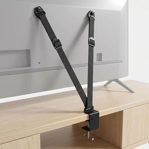 TV Safety Straps for TVs with VESA Holes, No-Drill Desk C-Clamp or Wall Anchor, Adjustable TV Anti Tip Straps for Flat Screen TVs, Fits Desktops up to 55mm Thick, Hardware Included in Kuwait