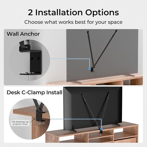 TV Safety Straps for TVs with VESA Holes, No-Drill Desk C-Clamp or Wall Anchor, Adjustable TV Anti Tip Straps for Flat Screen TVs, Fits Desktops up to 55mm Thick, Hardware Included in Kuwait