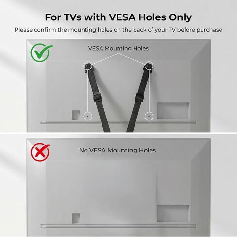 TV Safety Straps for TVs with VESA Holes, No-Drill Desk C-Clamp or Wall Anchor, Adjustable TV Anti Tip Straps for Flat Screen TVs, Fits Desktops up to 55mm Thick, Hardware Included in Kuwait