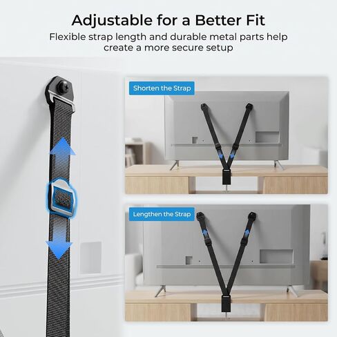 TV Safety Straps for TVs with VESA Holes, No-Drill Desk C-Clamp or Wall Anchor, Adjustable TV Anti Tip Straps for Flat Screen TVs, Fits Desktops up to 55mm Thick, Hardware Included in Kuwait