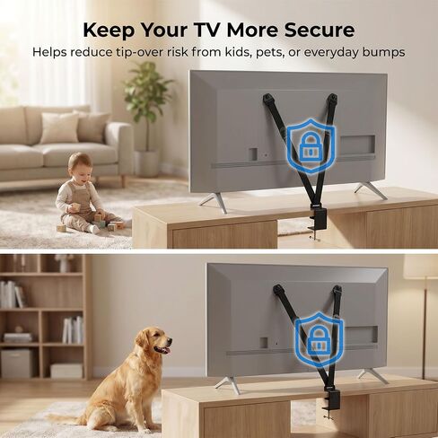 TV Safety Straps for TVs with VESA Holes, No-Drill Desk C-Clamp or Wall Anchor, Adjustable TV Anti Tip Straps for Flat Screen TVs, Fits Desktops up to 55mm Thick, Hardware Included in Kuwait