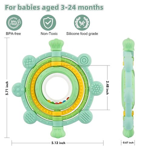 3D Rotatable Rattle Baby Teething Toys for 0-6 6-12 Months | Silicone Baby Teether Sensory Toys for Babies 0-24Months Relief Chew Sore Gums for Newborn Infant Essentials BPA Free in Kuwait