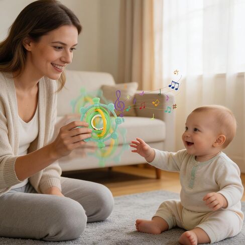 3D Rotatable Rattle Baby Teething Toys for 0-6 6-12 Months | Silicone Baby Teether Sensory Toys for Babies 0-24Months Relief Chew Sore Gums for Newborn Infant Essentials BPA Free in Kuwait