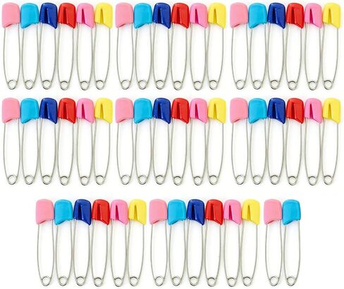 Garosa Diaper Safety Pins Large Secure Locking Closure for Cloth Diapers Crafts Stainless Steel Plastic Head 2.05 Inch 50 Count in Kuwait