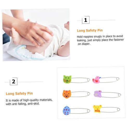 Vaguelly 30pcs Animal Head Safety Pins Newborn Long Diaper Fasteners Stainless Steel Diaper Accessory in Kuwait