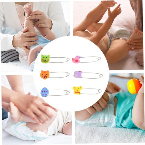 Vaguelly 30pcs Animal Head Safety Pins Newborn Long Diaper Fasteners Stainless Steel Diaper Accessory in Kuwait