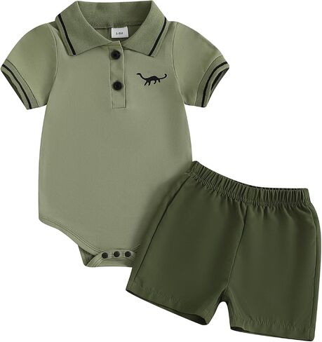 Infant Baby Boy Clothes 2Pcs Summer Outfits Short Sleeve Lapel Collar Romper + Shorts Set Newborn Baby Clothes in Kuwait