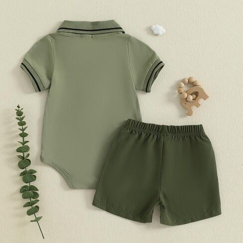 Infant Baby Boy Clothes 2Pcs Summer Outfits Short Sleeve Lapel Collar Romper + Shorts Set Newborn Baby Clothes in Kuwait