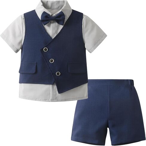 Baby Boys Shorts Sets , Infant Shirt+Shorts+Bow Tie+Vest Outfits Suits in Kuwait