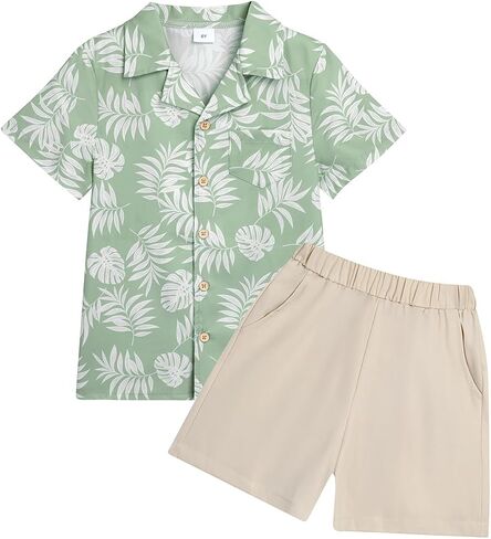 Toddler Baby Boy Clothes Summer Outfits Kids Print Short Sleeve Button Down Shirt & Casual Beach Shorts Set 1-6 Years in Kuwait