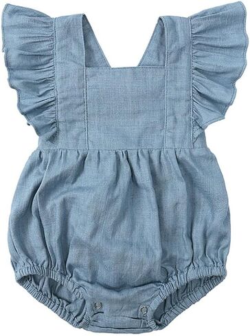 HAOLUKI Baby Girls Playsuits Ruffled Bodysuit Fly Sleeve Romper Newborn Cotton Linen Jumpsuit Infant Summer Clothes in Kuwait