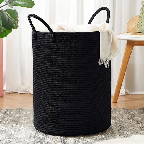 15Dx20H Inches Jute Woven Laundry Hamper Basket Wicker Rope Clothes Hamper Tall Rattan Blanket Basket in Living Room Bedroom 62L Large Capacity in Kuwait