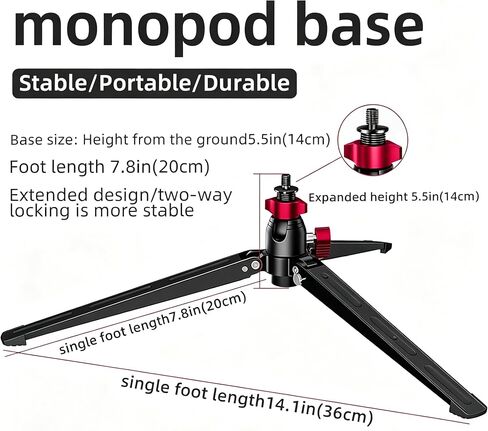 ST-4 Mini Monopod Tripod Base Desktop Stand w/360° Rotatable Tilt Ball Head | Large 3-foot stable base with anti-slip pads, quick foldable storage, universal 3/8" screw for monopod/ball head/DSLR cameras in Kuwait