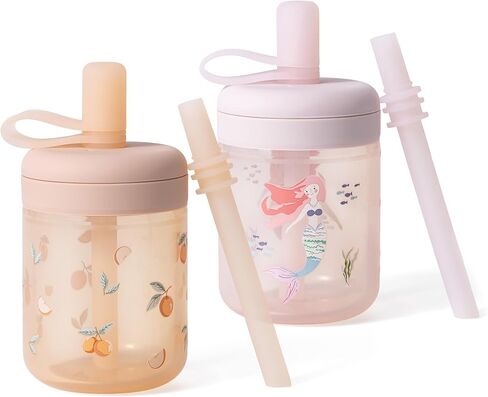 Moonkie Silicone Baby Straw Cup with Lid - Toddler Sippy Cup with Straw & Spill-Resistant Water Cup for Baby-Led Weaning - BPA-Free Dishwasher Safe Training Cup - 6 Months+, 5 oz, 2-Pack in Kuwait