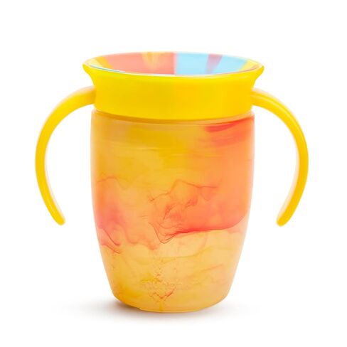 Munchkin Miracle 360 Sippy Cup for 6 Month Old, Spill Proof Baby and Toddler Cups with Transition Handles, 7 Ounce, Tropical Swirl, Yellow/Multi in Kuwait