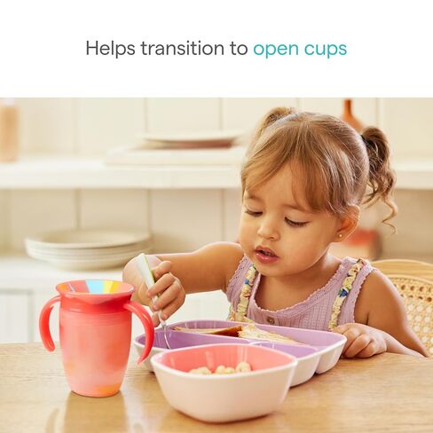 Munchkin Miracle 360 Sippy Cup for 6 Month Old, Spill Proof Baby and Toddler Cups with Transition Handles, 7 Ounce, Tropical Swirl, Yellow/Multi in Kuwait