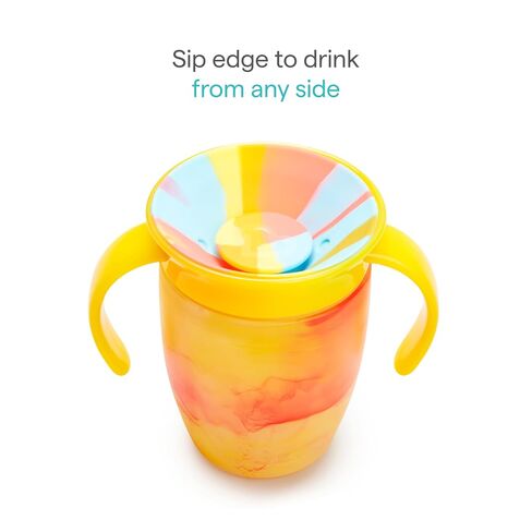 Munchkin Miracle 360 Sippy Cup for 6 Month Old, Spill Proof Baby and Toddler Cups with Transition Handles, 7 Ounce, Tropical Swirl, Yellow/Multi in Kuwait