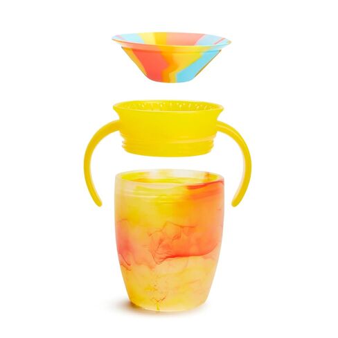 Munchkin Miracle 360 Sippy Cup for 6 Month Old, Spill Proof Baby and Toddler Cups with Transition Handles, 7 Ounce, Tropical Swirl, Yellow/Multi in Kuwait