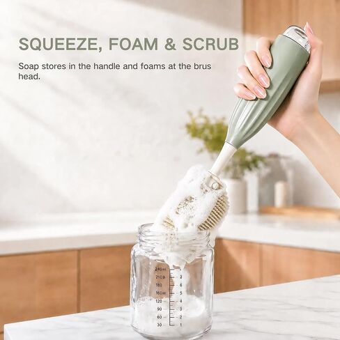 Baby Bottle Brush Set with Soap Dispenser, Foaming Brush & Drying Stand | Soft Silicone Bristles, Fan-Shaped Deep Cleaning Head, 3-Piece Kit with Nipple & Straw Brushes, Quick-Dry Storage, BPA-Free in Kuwait