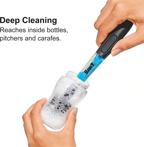 Soap Dispensing Bottle Brush, 2 Pack, Long Handle | Kitchen Cleaner for Bottles, Carafes & Pitchers, Narrow Neck Glass Scrubber, For Water Bottles & Tumblers in Kuwait