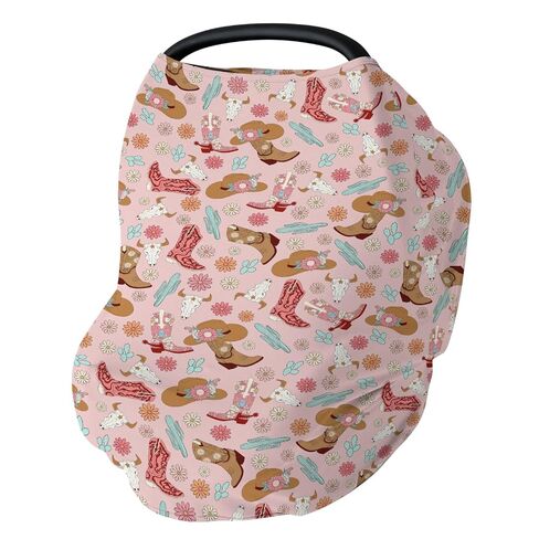 Western Highland Cows Car Seat Cover for Babies Boho Cows Green Cactus Stars Stretchy 5-in-1 Cover Adjustable Car Canopy Breastfeeding Cover Highland Yak Cattle Breathable Nursing Cover-Up in Kuwait