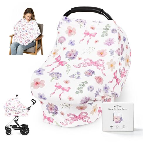 Pea Pod Baby Car Seat Cover, Multi-Use Carseat Covers for Baby Girl, Stretchy Soft Infant Car Seat Cover, Carseat Canopy for Privacy Nursing, Lightweight Summer Stroller Cover Sun Protector, Floral in Kuwait