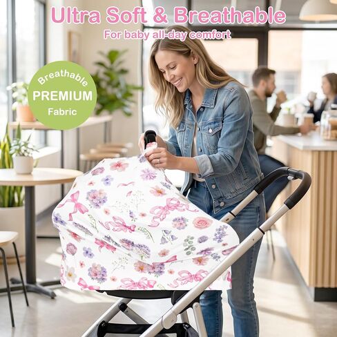 Pea Pod Baby Car Seat Cover, Multi-Use Carseat Covers for Baby Girl, Stretchy Soft Infant Car Seat Cover, Carseat Canopy for Privacy Nursing, Lightweight Summer Stroller Cover Sun Protector, Floral in Kuwait