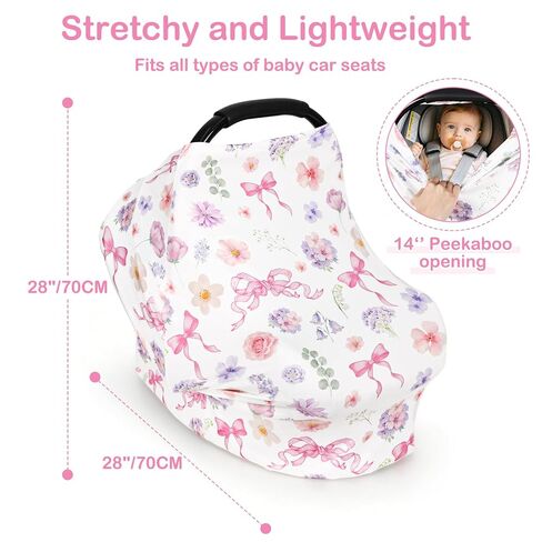 Pea Pod Baby Car Seat Cover, Multi-Use Carseat Covers for Baby Girl, Stretchy Soft Infant Car Seat Cover, Carseat Canopy for Privacy Nursing, Lightweight Summer Stroller Cover Sun Protector, Floral in Kuwait