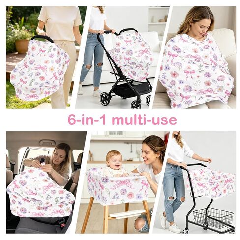 Pea Pod Baby Car Seat Cover, Multi-Use Carseat Covers for Baby Girl, Stretchy Soft Infant Car Seat Cover, Carseat Canopy for Privacy Nursing, Lightweight Summer Stroller Cover Sun Protector, Floral in Kuwait