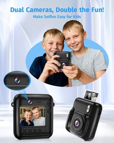 Instant Camera, Dual-Lens Kids Camera Instant Print for Boys Girls Christmas Birthday Gifts, 1080P Digital Cameras for Kids Teens with Print Paper, 32GB Card, Toddle Toy for Age 4-12 Years(Black) in Kuwait