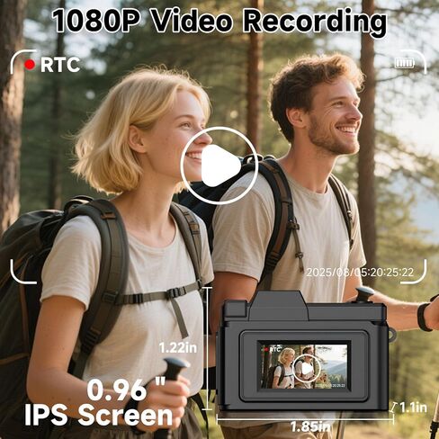 Y2Y Mini Keychain Camera, Retro 1080P HD Tiny Digital Camera, Black | 32GB SD, 0.96" Screen, Pocket Mini Camera, Portable Video Recorder, Travel Vlogs and Daily Recording in Kuwait