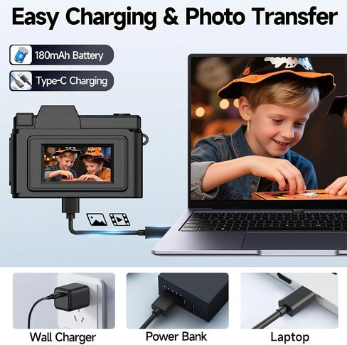 Y2Y Mini Keychain Camera, Retro 1080P HD Tiny Digital Camera, Black | 32GB SD, 0.96" Screen, Pocket Mini Camera, Portable Video Recorder, Travel Vlogs and Daily Recording in Kuwait