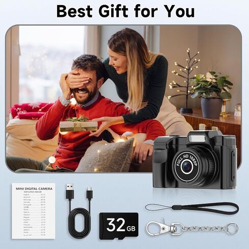 Y2Y Mini Keychain Camera, Retro 1080P HD Tiny Digital Camera, Black | 32GB SD, 0.96" Screen, Pocket Mini Camera, Portable Video Recorder, Travel Vlogs and Daily Recording in Kuwait