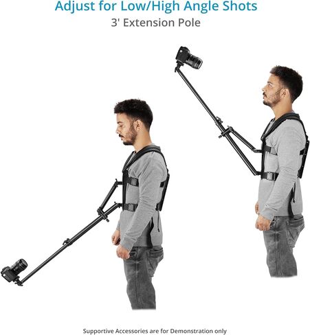 FLYCAM DSLR Camvest Hands-Free Body Camera Mount Harness, 1.3kg/3lb | L47 3ft telescopic pole with 180° ball-head tilt for POV or third-person shooting angles in Kuwait