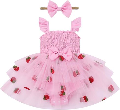 ODASDO Baby Girl Tutu Romper Dress with Headband, Flutter Sleeve Tiered Tulle Princess Outfit for Cake Smash Photo Shoot in Kuwait
