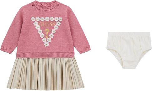 GUESS Baby Girls' Long Sleeve Mix Fab Dress and Panties Set in Kuwait