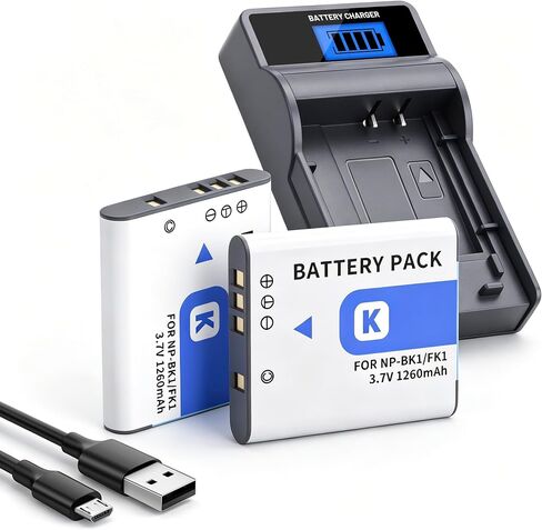 2-Pack NP-BK1 Battery and LED USB Charger for Sony Cybershot DSC-W370, DSC-S750, DSC-S780, DSC-S950, DSC-S980, DSC-W190, MHS-CM1 HD, MHS-PM1, MHS-PM5, MHS-CM5 in Kuwait
