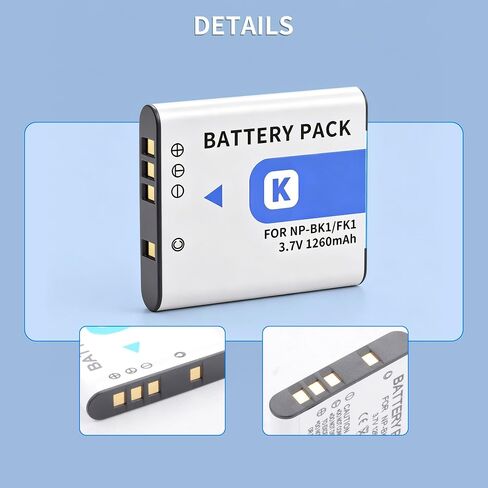 2-Pack NP-BK1 Battery and LED USB Charger for Sony Cybershot DSC-W370, DSC-S750, DSC-S780, DSC-S950, DSC-S980, DSC-W190, MHS-CM1 HD, MHS-PM1, MHS-PM5, MHS-CM5 in Kuwait