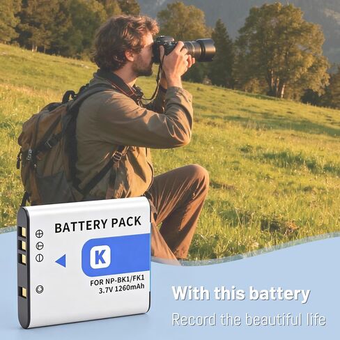 2-Pack NP-BK1 Battery and LED USB Charger for Sony Cybershot DSC-W370, DSC-S750, DSC-S780, DSC-S950, DSC-S980, DSC-W190, MHS-CM1 HD, MHS-PM1, MHS-PM5, MHS-CM5 in Kuwait