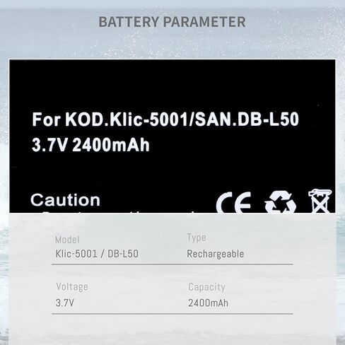 2-Pack KLIC-5001 Battery, Slim Fast Charger for Kodak Easyshare P712 P850 | P880 Z730 Z760 Z7590 DX6490 DX7440 DX7590 DX7630 Zoom and Sanyo DB-L50 DMX-WH1 HD1010 FH11 HD2000 VPC-WH1 in Kuwait