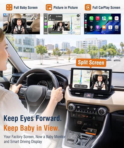 URVOLAX Baby Monitor Car Camera - Wireless Android Auto & CarPlay Adapter - Real-Time Rear Seat View on Factory Screen, 1080P Night Vision, 150° Wide Angle, Plug & Play for Families with Babies, Kids in Kuwait