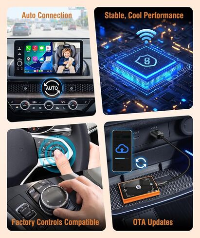 URVOLAX Baby Monitor Car Camera - Wireless Android Auto & CarPlay Adapter - Real-Time Rear Seat View on Factory Screen, 1080P Night Vision, 150° Wide Angle, Plug & Play for Families with Babies, Kids in Kuwait