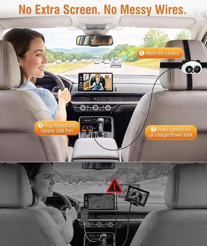 URVOLAX Baby Monitor Car Camera - Wireless Android Auto & CarPlay Adapter - Real-Time Rear Seat View on Factory Screen, 1080P Night Vision, 150° Wide Angle, Plug & Play for Families with Babies, Kids in Kuwait
