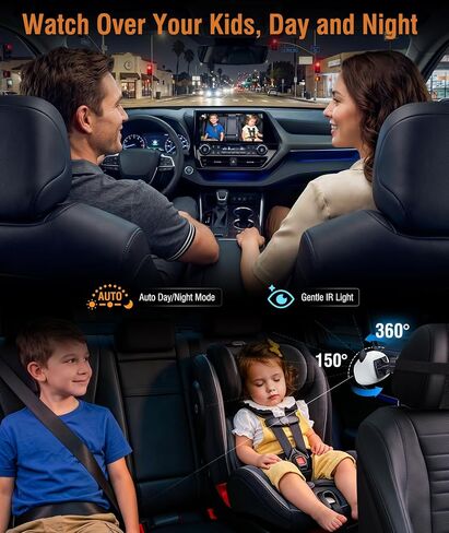 URVOLAX Baby Monitor Car Camera - Wireless Android Auto & CarPlay Adapter - Real-Time Rear Seat View on Factory Screen, 1080P Night Vision, 150° Wide Angle, Plug & Play for Families with Babies, Kids in Kuwait