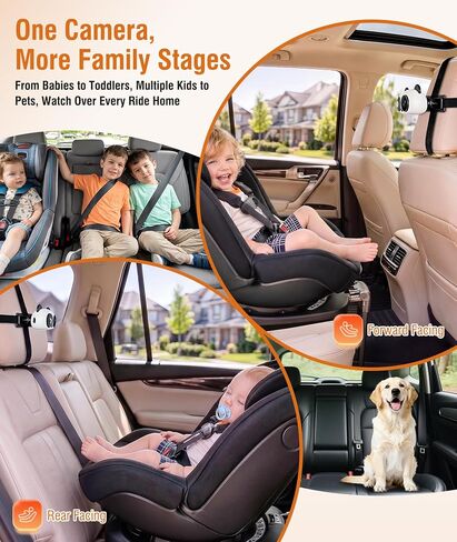 URVOLAX Baby Monitor Car Camera - Wireless Android Auto & CarPlay Adapter - Real-Time Rear Seat View on Factory Screen, 1080P Night Vision, 150° Wide Angle, Plug & Play for Families with Babies, Kids in Kuwait